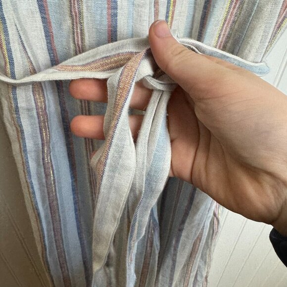 Cupio Striped Linen Blend Wide Leg Jumpsuit Tie Belt L43 - Picture 6 of 8